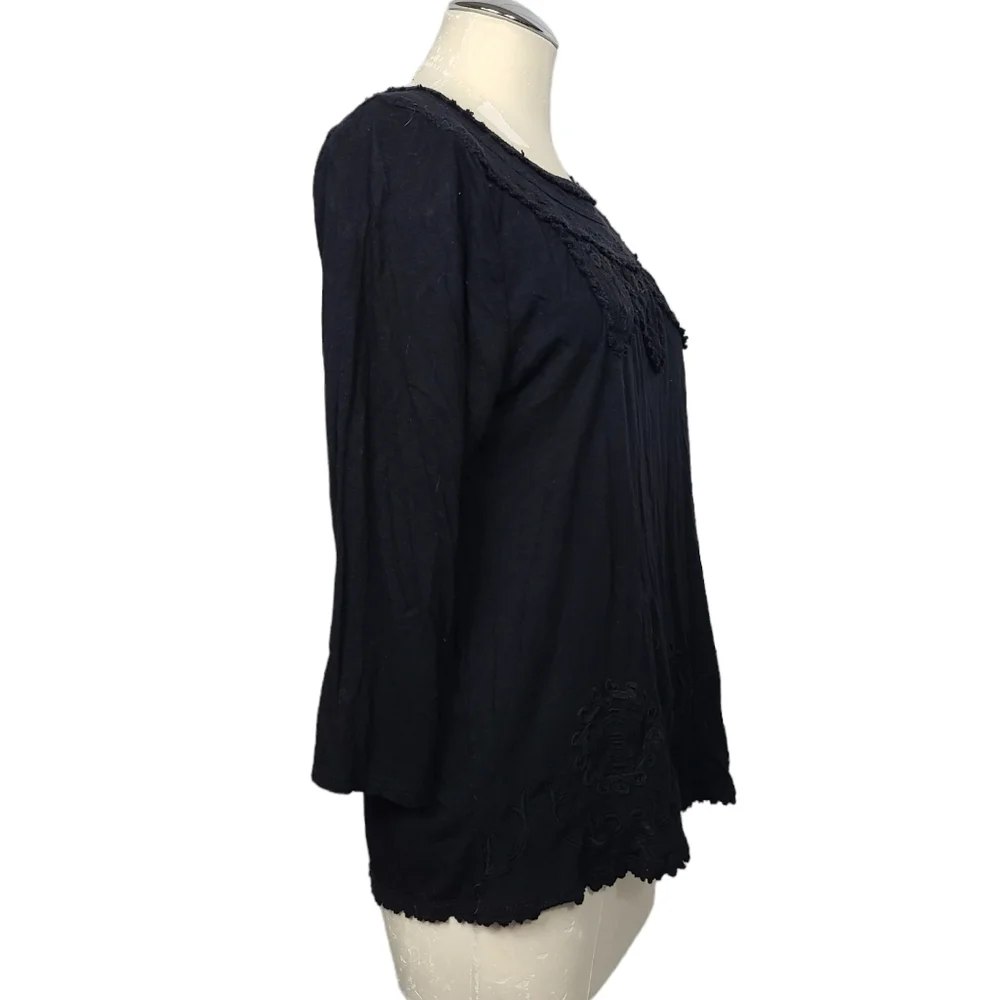 Lucky Brand Black Embroidered Shirt L - Picture 4 of 9